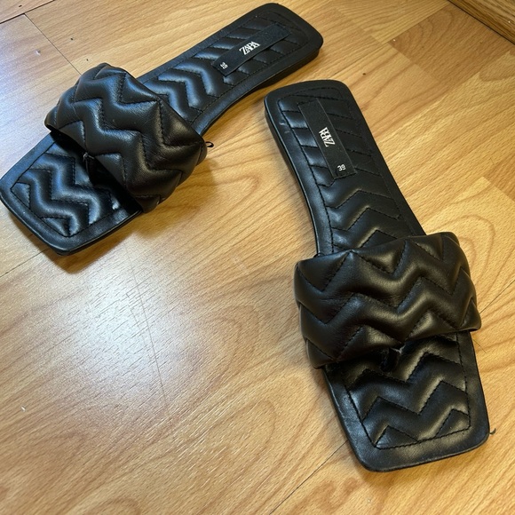Zara black quilted square toe sandals women’s size 39 - Picture 3 of 5